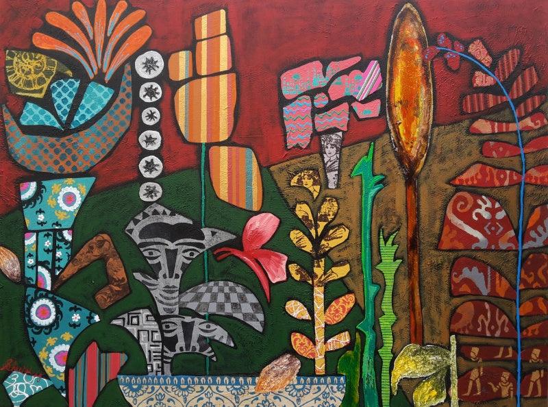 Nature acrylic painting titled 'Flowers 4', 30x40 inches, by artist Sheetal Singh on Canvas