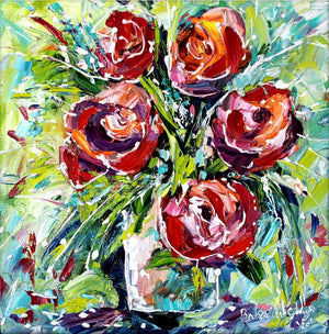 Nature oil painting titled 'Flowers', 12x12 inches, by artist Bahadur Singh on Canvas