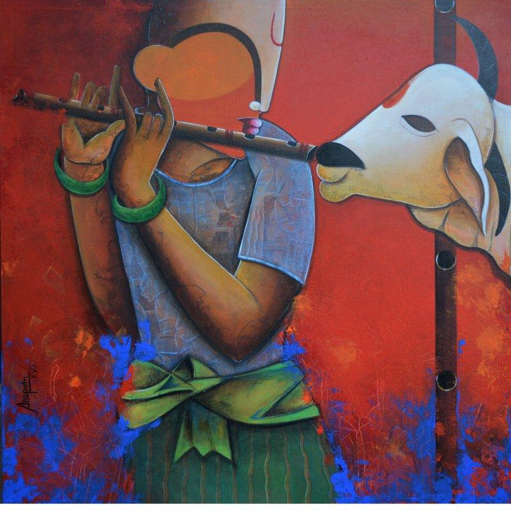 Flute Of Life Painting by Anupam Pal | ArtZolo.com