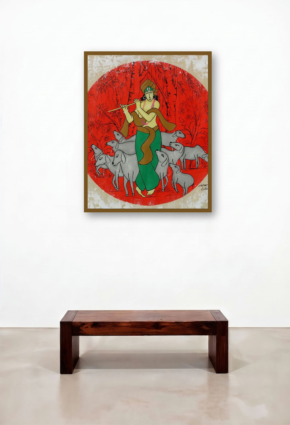 Flutist (The Divine Musician) by artist Chetan Katigar displayed in a Boutique Hotel Style Family Room