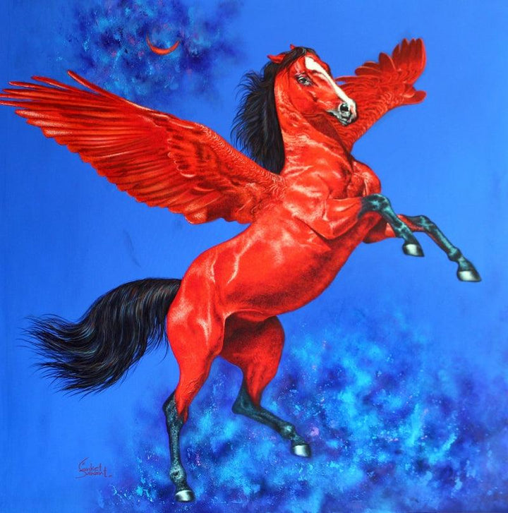 Flying Horse 1 Painting by Sanket Sawant | ArtZolo.com