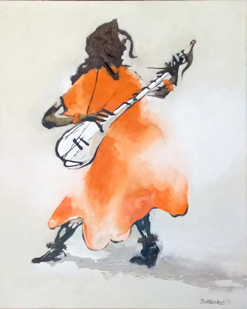 Figurative oil painting titled 'Folk Singer', 60x48 inches, by artist Tirthankar Biswas on Canvas