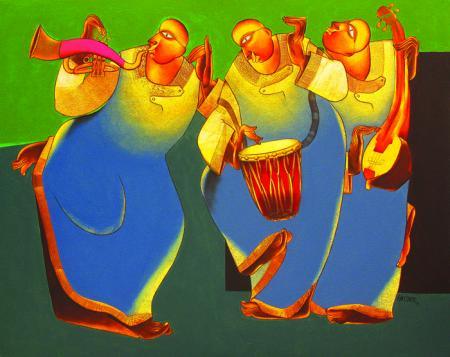 Folk Music Ii Painting by Shantkumar Hattarki | ArtZolo.com