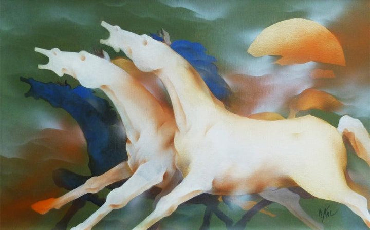 Forceful Horses Painting by Vishnu Sonavane | ArtZolo.com