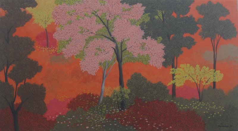 Nature acrylic painting titled 'Forest', 20x36 inches, by artist Shuvankar Maitra on Canvas