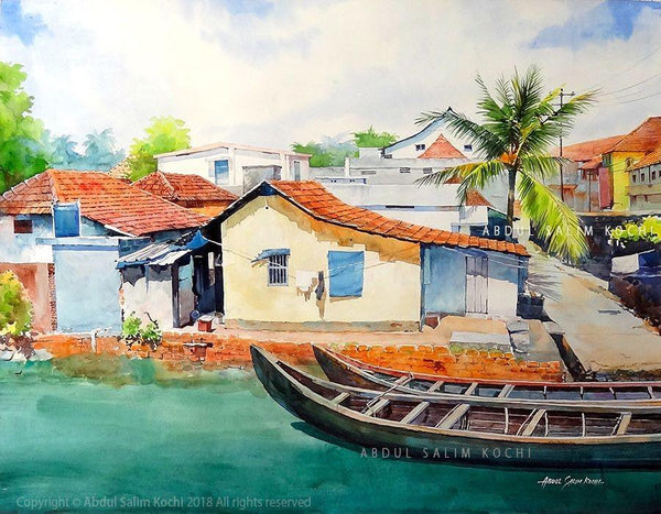 Fort Kochi Canal Painting by Abdul Salim | ArtZolo.com
