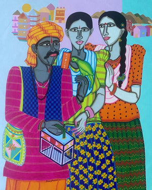 Figurative acrylic painting titled 'Fortune Teller 1', 36x30 inches, by artist Dhan Prasad on Canvas