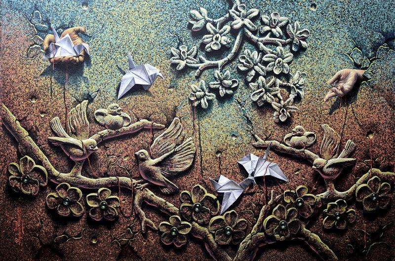 Figurative acrylic painting titled 'Freedom', 40x60 inches, by artist Prashanta Nayak on Canvas