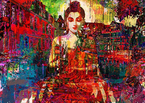 Religious mixed media painting titled 'Freedom', 32x45 inches, by artist Anil Kumar on Canvas