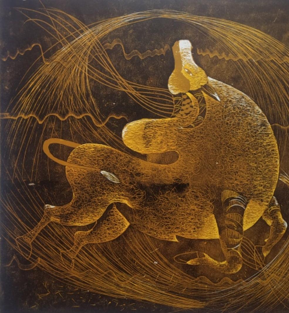 Animals printmaking titled 'Freedom', 12x12 inches, by artist Shankar Zunjarrao on Paper