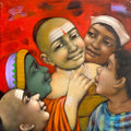 Figurative acrylic painting titled 'Friends 2', 24x24 inches, by artist Apet Pramod on Canvas