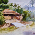 Landscape watercolor painting titled 'Friends', 8x11 inches, by artist Anupam Chauhan on Paper