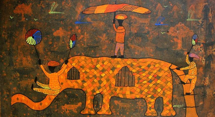 From Village To The Virtual World Painting by Lakhan Singh Jat | ArtZolo.com