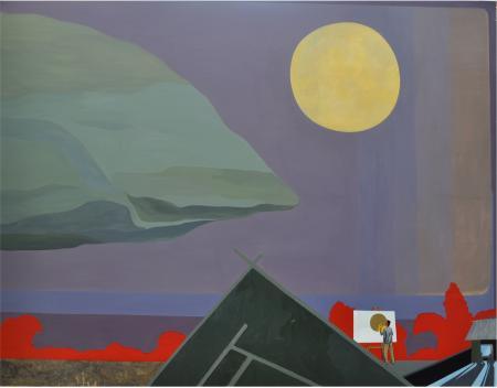 Full Moon In My Village Painting by Goutam Pal | ArtZolo.com