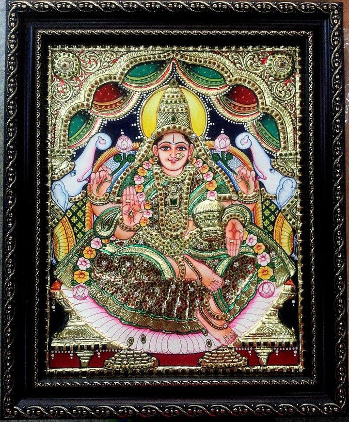 Gajalakshmi Tanjore Painting Traditional Art by Kkg | ArtZolo.com