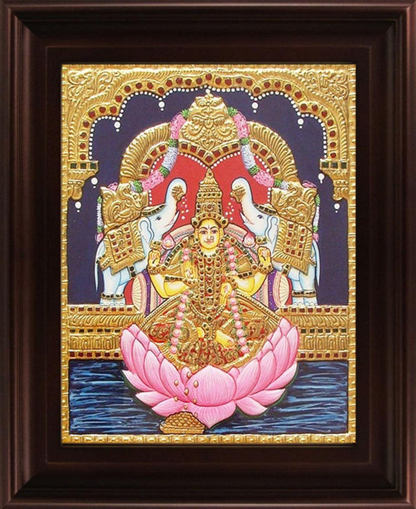 Gaja Lakshmi Tanjore Painting Traditional Art by Myangadi | ArtZolo.com