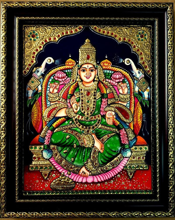 Gajalakshmi Tanjore Painting 1 Traditional Art by Vani Vijay | ArtZolo.com