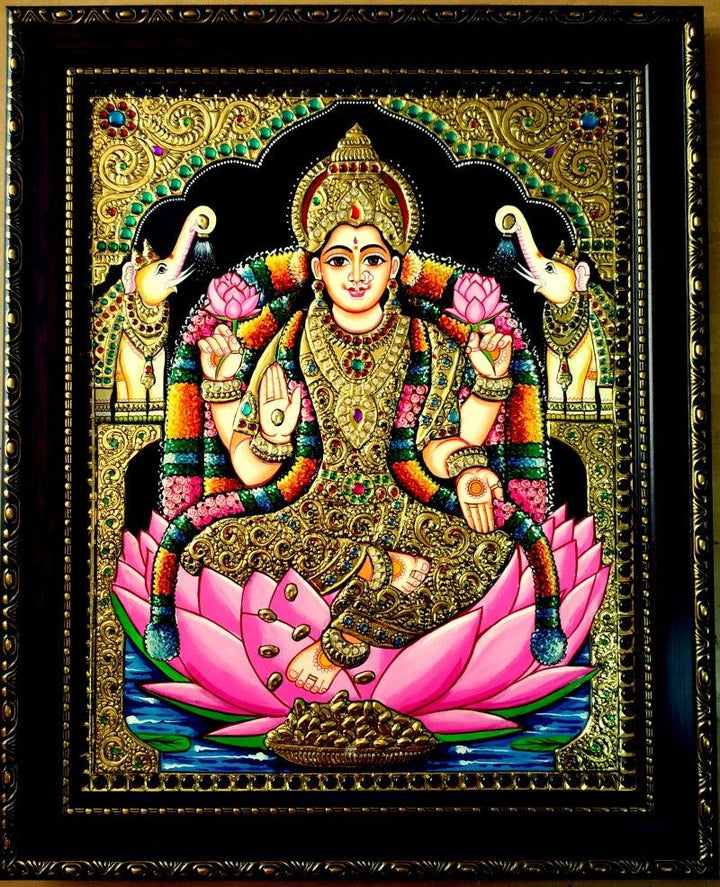 Gajalakshmi Tanjore Painting 2 Traditional Art by Vani Vijay | ArtZolo.com