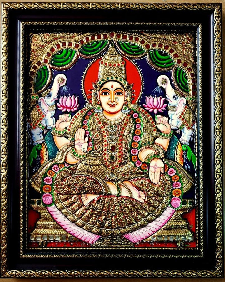 Gajalakshmi Tanjore Painting 3 Traditional Art by Vani Vijay | ArtZolo.com