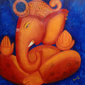 Religious acrylic painting titled 'Gajanana', 15x14 inches, by artist Paramita Chowdhury on canvas