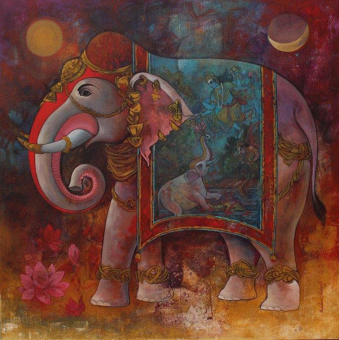 Gajendra Painting by Rajeshwar Nyalapalli | ArtZolo.com