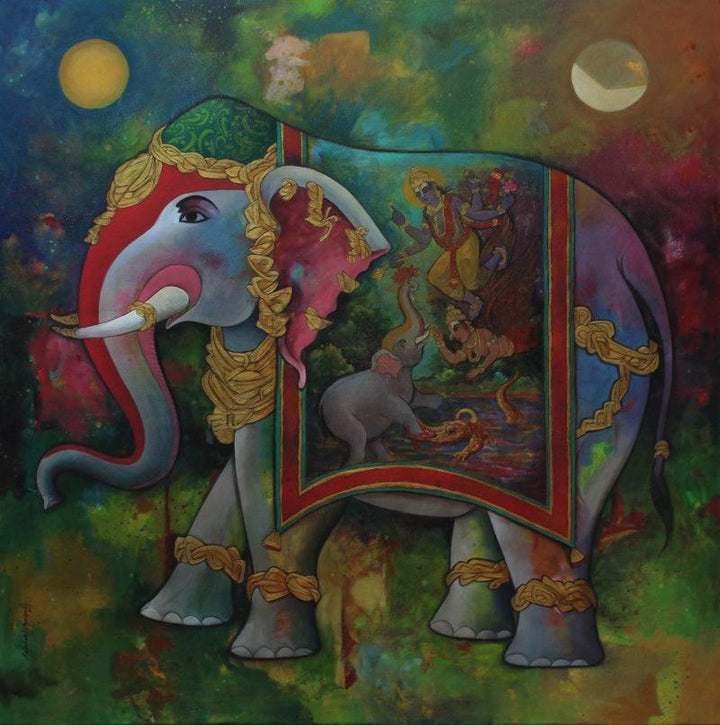 Gajendra Moksha Painting by N P Rajeshwarr | ArtZolo.com