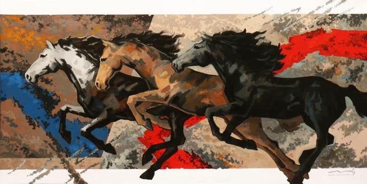 Galloping Horses 1 Painting by Devidas Dharmadhikari | ArtZolo.com