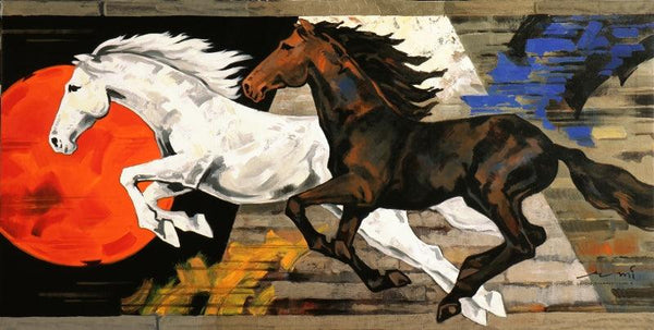 Galloping Horses Painting by Devidas Dharmadhikari | ArtZolo.com