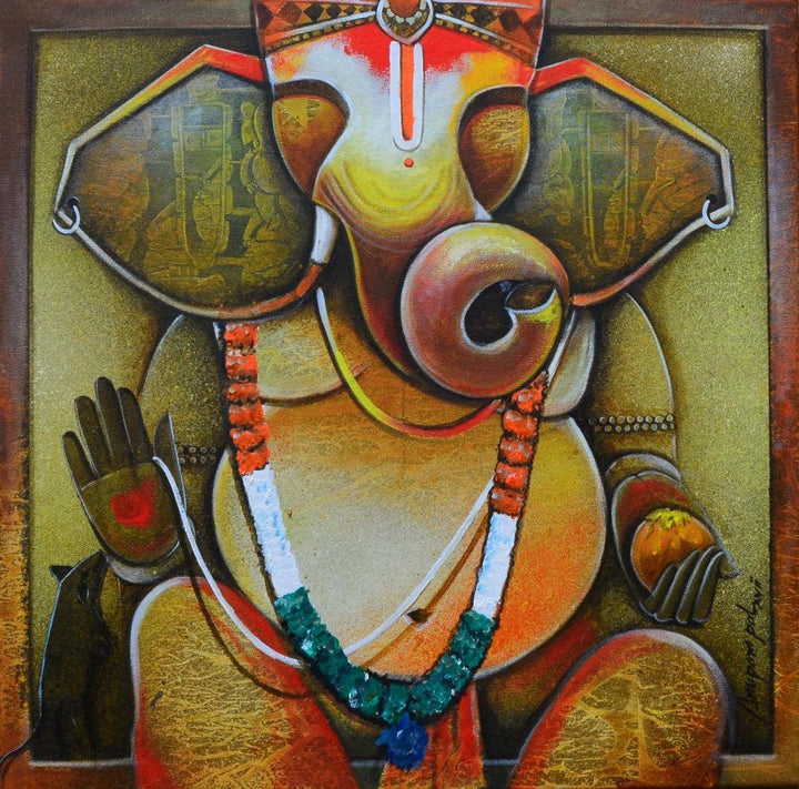 Gampati Bappa Painting by Anupam Pal | ArtZolo.com