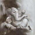 Religious oil painting titled 'Ganapati', 34x34 inches, by artist Namdev M Patil on Canvas