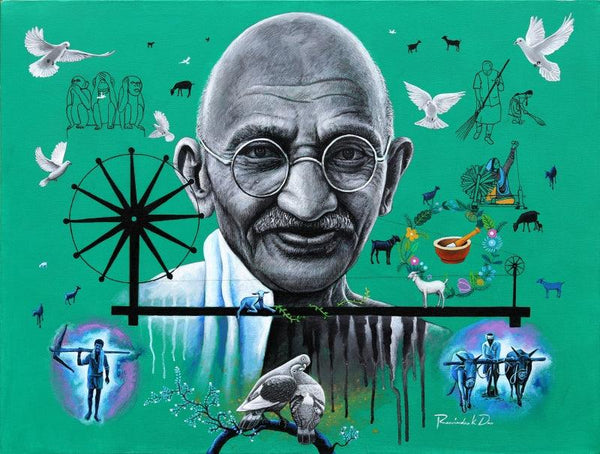 Gandhi Painting by Rawindra Das | ArtZolo.com