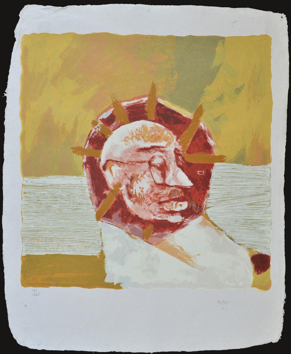 Figurative serigraphs painting titled 'Gandhi', 34x28 inches, by artist Haku Shah on Paper