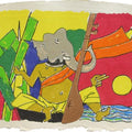 Religious serigraphs painting titled 'Ganesh', 17x27 inches, by artist M. F. Husain on Paper