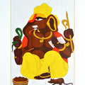 Religious serigraphs painting titled 'Ganesh', 40x30 inches, by artist Thota Vaikuntam on Paper