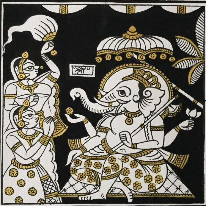 Ganesh Darbar In Black And Gold Traditional Art by Unknown | ArtZolo.com