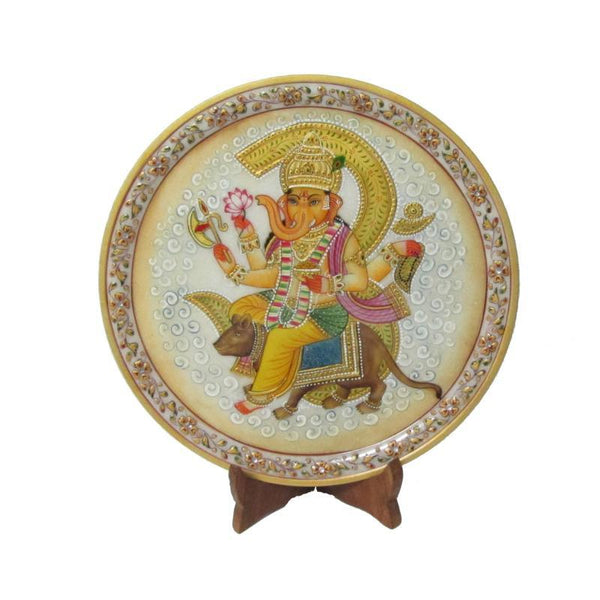 Ganesh Rat Marble Plate Handicraft by Ecraft India | ArtZolo.com