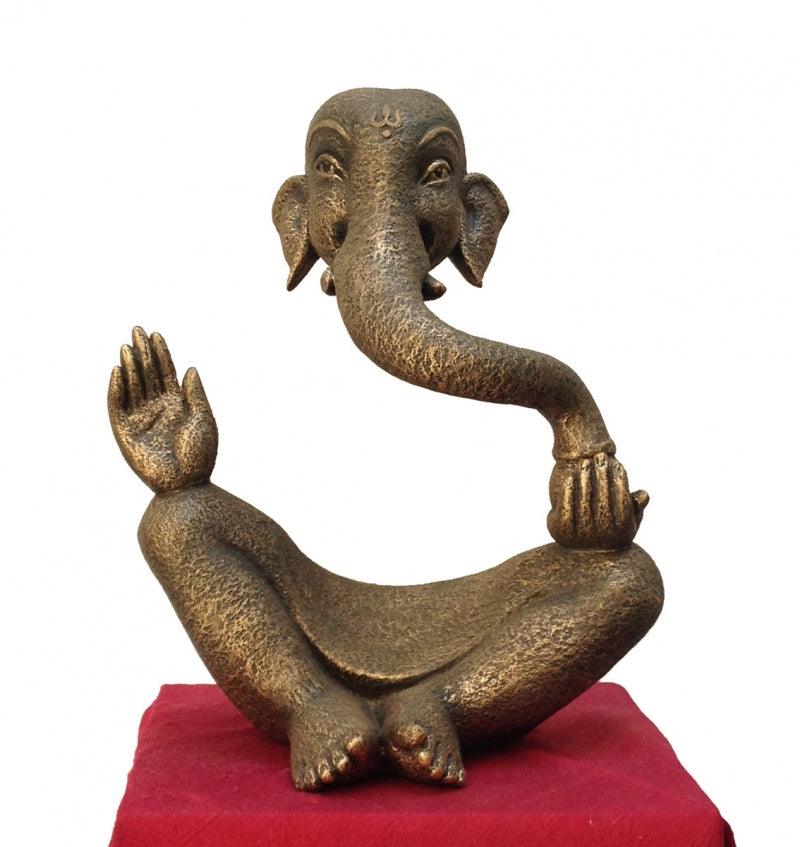 Religious sculpture titled 'Ganesha 1', 9x7x5 inches, by artist Bhagwan Rampure on Polystone, Marble