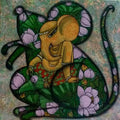 Religious mixed media painting titled 'Ganesha 2', 12x12 inches, by artist Nabanita Konar on Canvas
