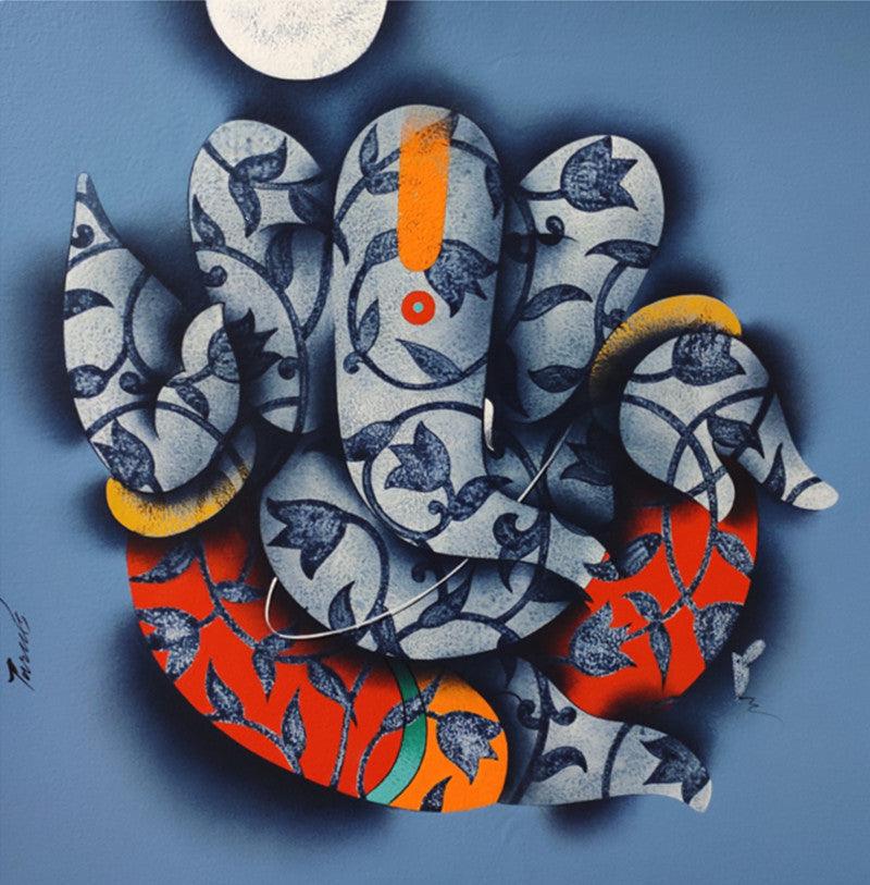 Religious acrylic painting titled 'Ganesha 2', 24x24 inches, by artist Paras Parmar on Canvas