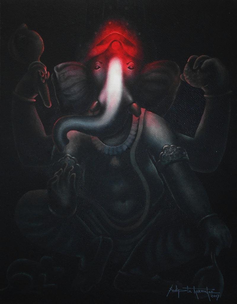 Religious watercolor painting titled 'Ganesha 2', 23x18 inches, by artist Sudipta Karmakar on Paper