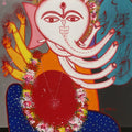 Religious acrylic painting titled 'Ganesha 3', 48x36 inches, by artist Manu Parekh on Canvas