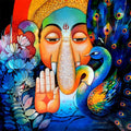 Religious acrylic painting titled 'Ganesha 6', 36x36 inches, by artist Sanjay Tandekar on Canvas