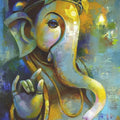 Religious acrylic painting titled 'Ganesha', 36x24 inches, by artist Sanjay Lokhande on Canvas