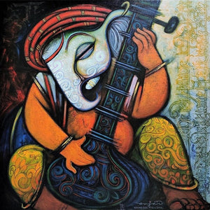 Religious acrylic painting titled 'Ganesha', 24x24 inches, by artist Ramesh Gujar on Canvas