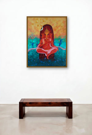 Ganesha (Ganesha with Water Birds) by artist Lisha N T displayed in a Contemporary Dining Room