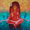 Religious acrylic painting titled 'Ganesha', 26x20 inches, by artist Lisha N T on Canvas