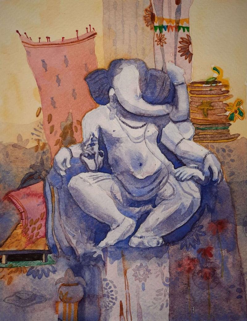 Other mixed media painting titled 'Ganesha', 8x10 inches, by artist Kamlesh Patidar on Fabriano paper