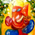 Religious oil painting titled 'Ganesha', 20x13 inches, by artist Kiran Bableshwar on Canvas