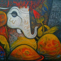 Religious acrylic painting titled 'Ganesha', 36x48 inches, by artist Ramesh Gujar on Canvas