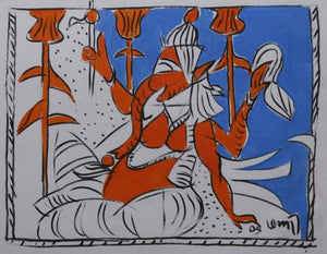 Ganesha (Ganesha's Grace) by K G Subramanyan, Original Mixed Media Religious Painting on Paper, X-Small Horizontal Wall Art